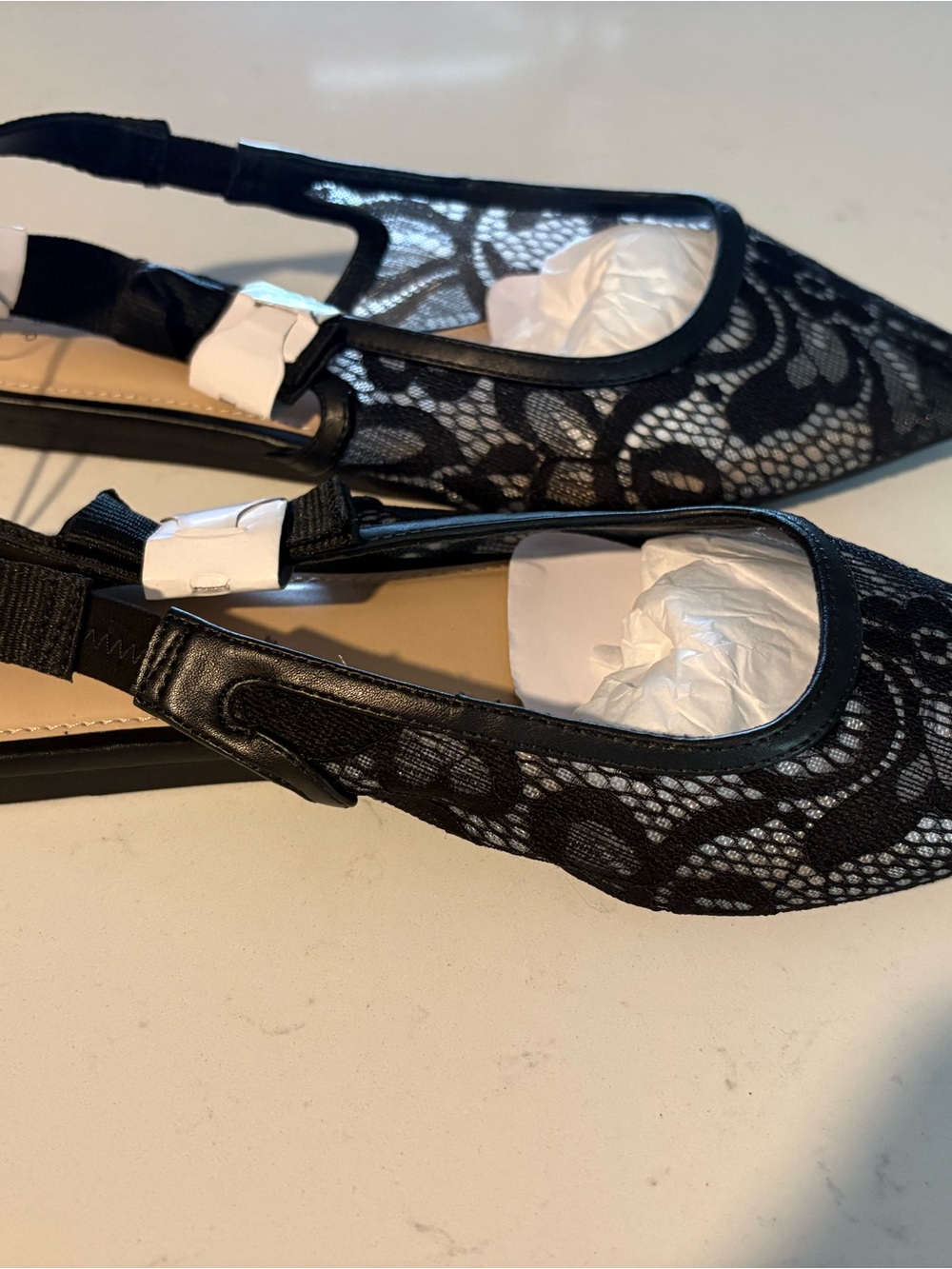 a new day Black Lace Pointed Slingback Flats